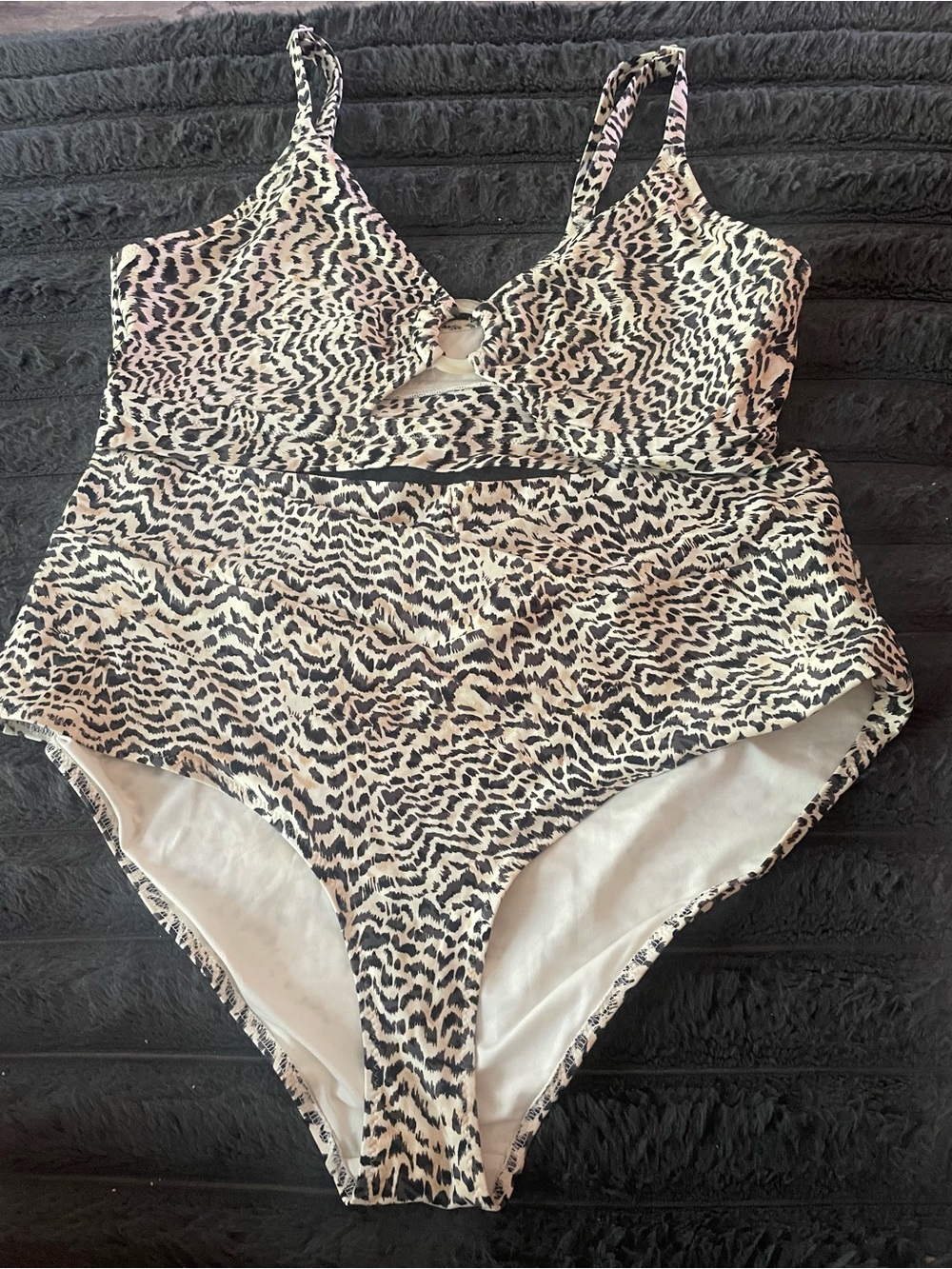 aerie Leopard Print High-Waist Bikini Set in Black and Cream